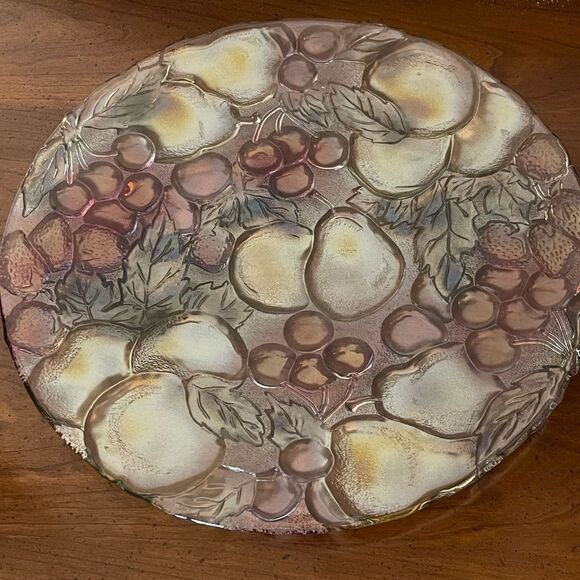 Indiana Glass Rainbow Garden Fruit Textured Glass Round Serving Platter - Picture 2 of 13